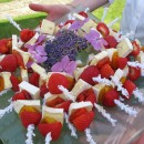 Brie, red pepper and strawberry skewers