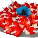 Brie, red pepper and strawberry skewers
